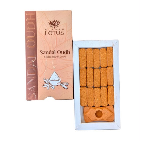 Golden Lotus Sandal Oudh Smudge Incense Bricks with charcoal disc