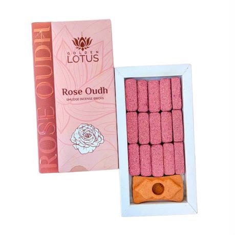 Golden Lotus Rose Oudh Smudge Incense Bricks with charcoal disc