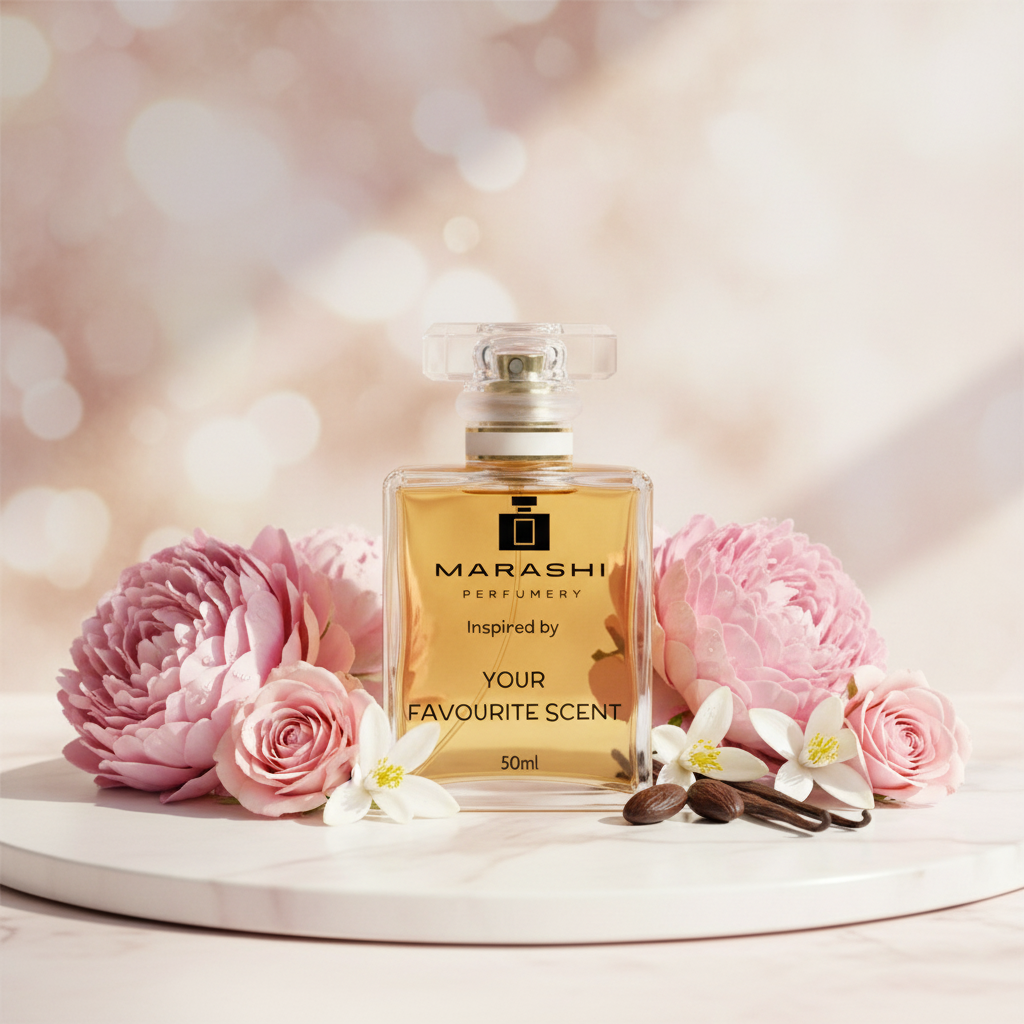 Inspired By Carolina Herrera Good Girl Blush perfume in soft romantic setting